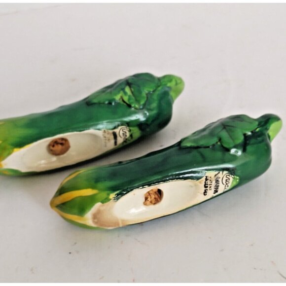 Vintage Cucumber Salt and Pepper Shakers & Underplate Hinode Japan 1950's - Picture 10 of 13